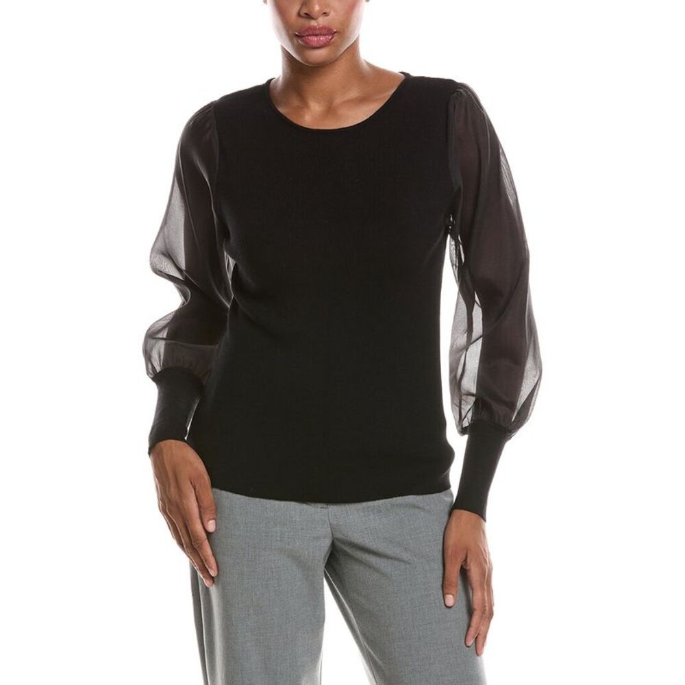 Joseph A. Womens Organza Sleeve Pullover, Black